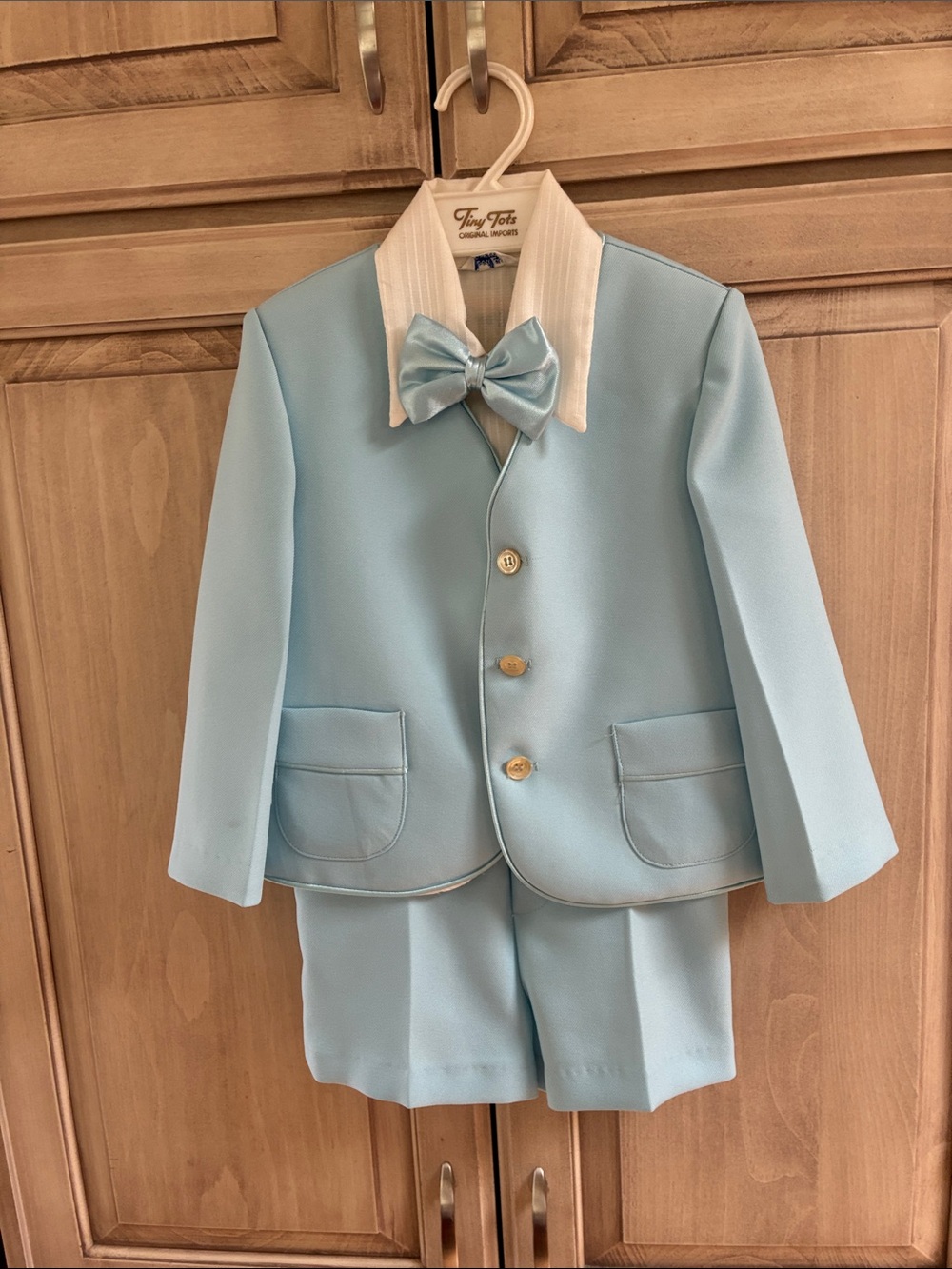Kids Light Blue Theater Costume Suit with Bow Tie 4T